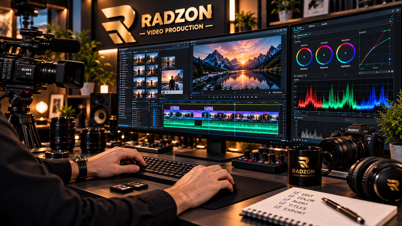 Editor working at the Radzon post-production studio