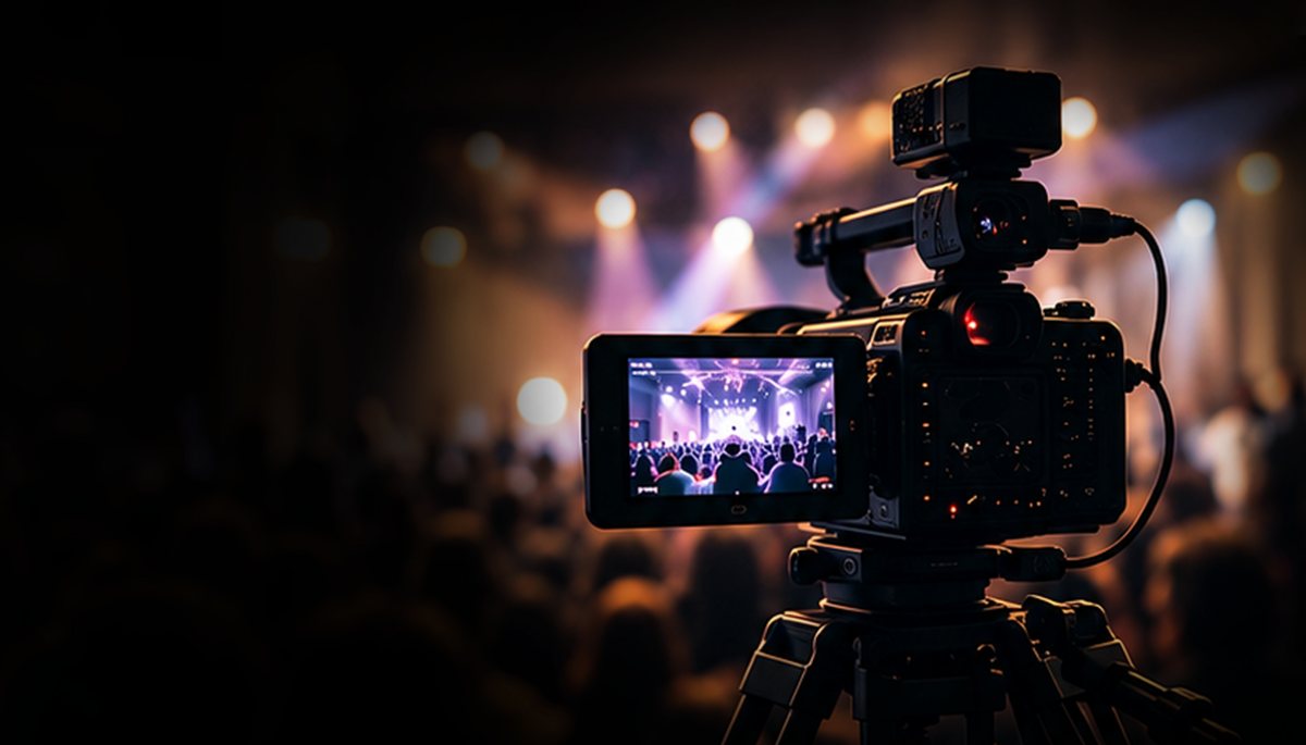 Videographer filming an event with a professional camera